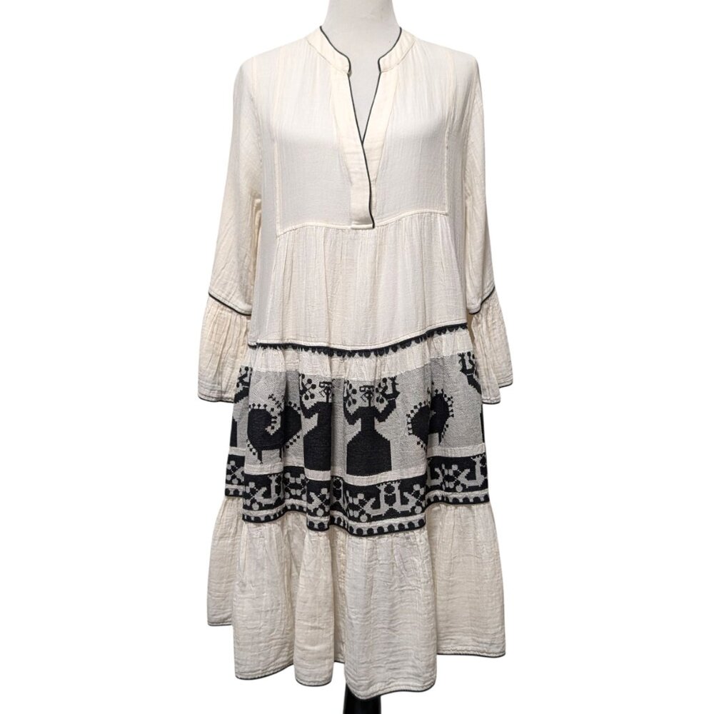 Devotion Twins Womens Size M White Frankfurt Embroidered 100% Cotton Boho Dress